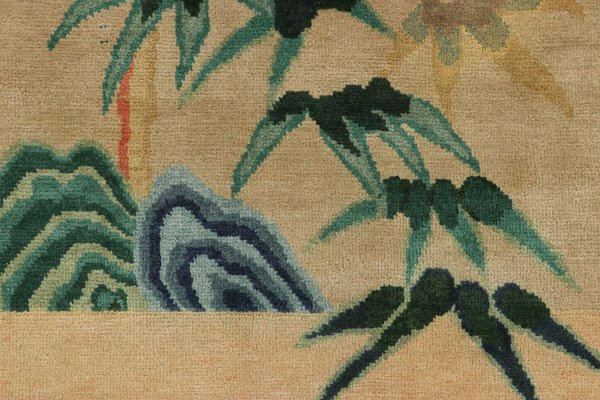 Chinesischer Art Deco Teppich in Gold mit Bambus Blumenmuster von Rug&Kilim bei Pamono kaufen