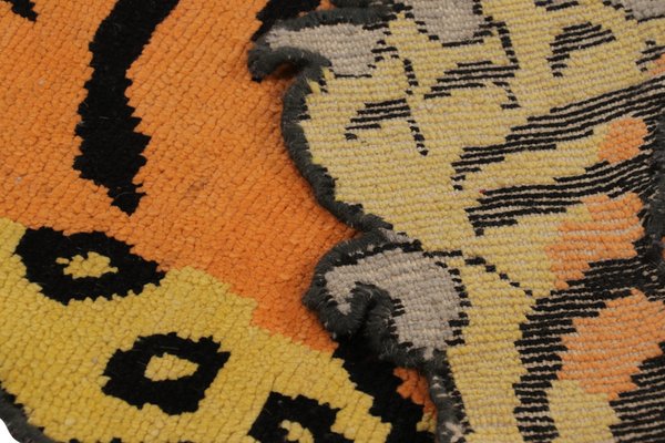Tiger Skin Rug in Rust with Black and Gold Pictorial by Rug&Kilim