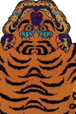 Tiger Skin Rug in Rust with Black and Gold Pictorial by Rug&Kilim