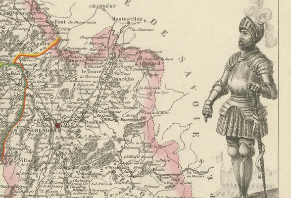 Antique French Map of Isère with Grenoble, 1800s for sale at Pamono