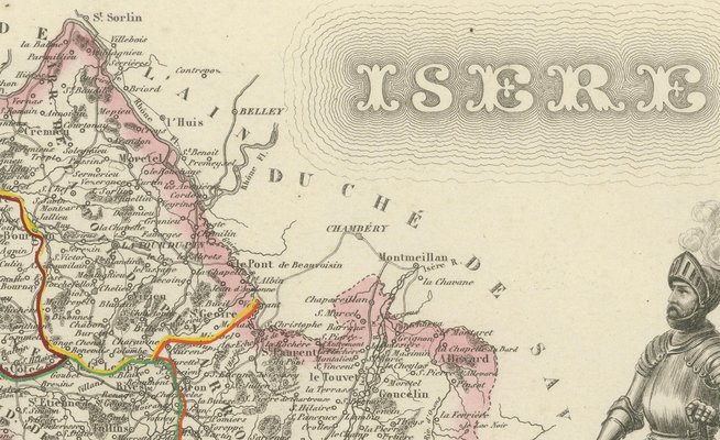 Antique French Map of Isère with Grenoble, 1800s for sale at Pamono
