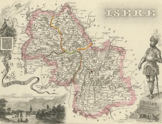 Antique French Map of Isère with Grenoble, 1800s for sale at Pamono