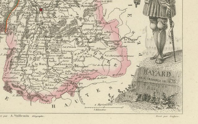 Antique French Map of Isère with Grenoble, 1800s for sale at Pamono
