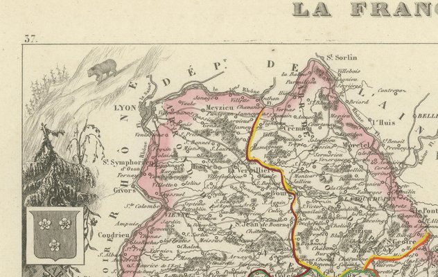 Antique French Map of Isère with Grenoble, 1800s for sale at Pamono