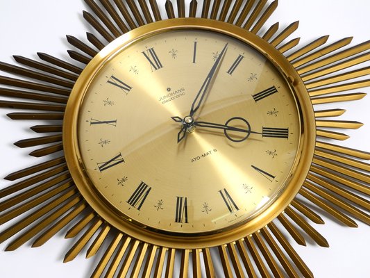 Large Brass Sunburst Wall Clock from Junghans Ato-Mat, 1960s for