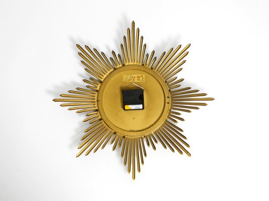 Large Brass Sunburst Wall Clock from Junghans Ato-Mat, 1960s for 