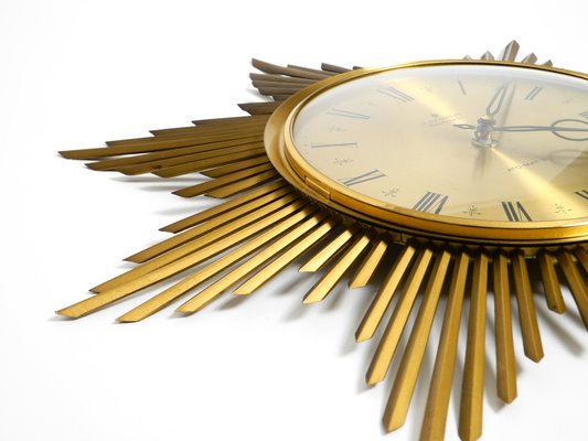 Large Brass Sunburst Wall Clock from Junghans Ato-Mat, 1960s for