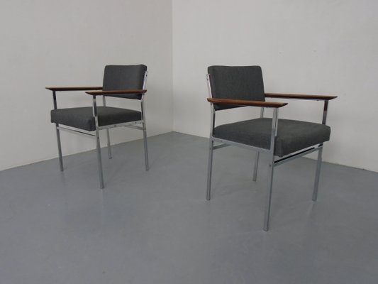 Vintage Square Tubular Rosewood and Steel Armchairs, Germany