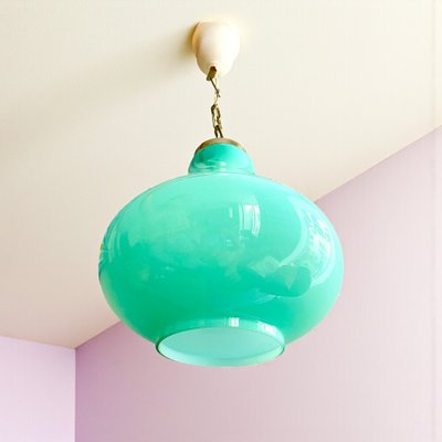 Mid-Century Turquoise Opaline Glass Hanging Light, 1960s for sale
