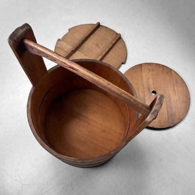 木の桶 Japanese Wooden Bucket with Lid, 1940s for sale at Pamono