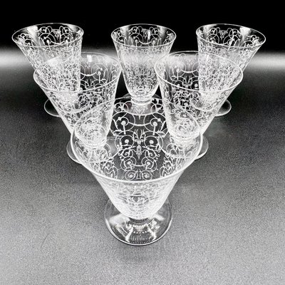 Antique Art Deco Baccarat Crystal Engraved Sherry Glasses in the