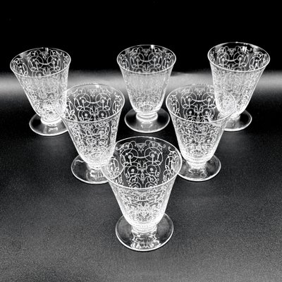 Antique Art Deco Baccarat Crystal Engraved Sherry Glasses in the