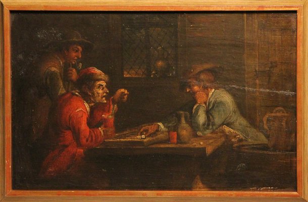 Dutch Tavern Scene with Dice Players, 17th Century, Oil on Wood