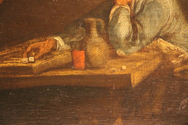 Dutch Tavern Scene with Dice Players, 17th Century, Oil on Wood