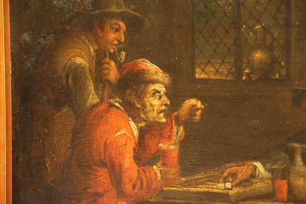 Dutch Tavern Scene with Dice Players, 17th Century, Oil on Wood
