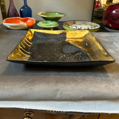 Vide Poche italiano posmoderno de cerámica negra y oro de