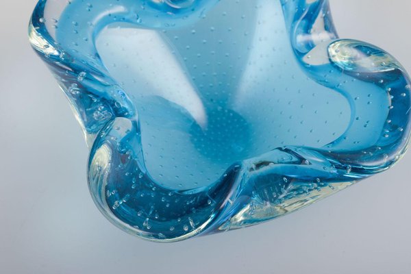 Azure Blue Murano Art Glass Bowl with Clear Rim from Archimede