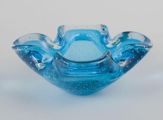 Azure Blue Murano Art Glass Bowl with Clear Rim from Archimede