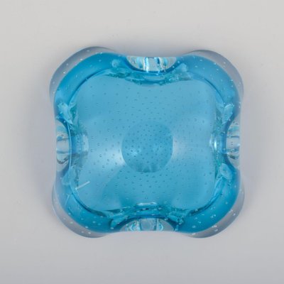 Azure Blue Murano Art Glass Bowl with Clear Rim from Archimede