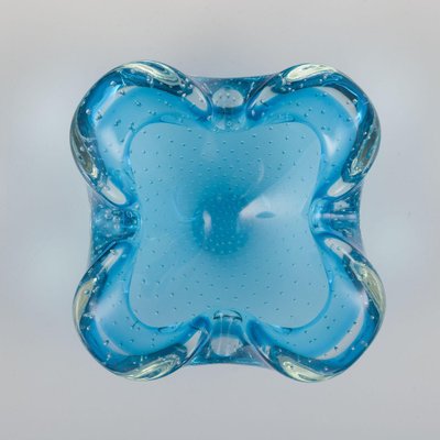 Azure Blue Murano Art Glass Bowl with Clear Rim from Archimede