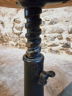 Vintage Industrial Adjustable Swivel Stool with Cast Iron Base and Beech  Plywood Seat from Singer, 1950s