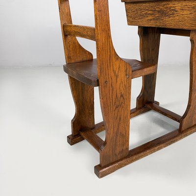 Vintage Italian School Desk in Wood and Ceramic Inkwell, 1930s for