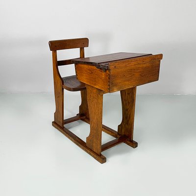 Vintage Italian School Desk in Wood and Ceramic Inkwell, 1930s for