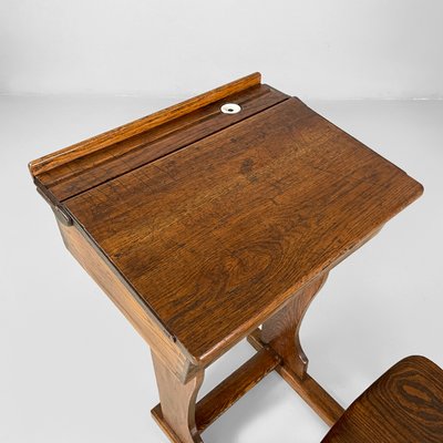 Vintage Italian School Desk in Wood and Ceramic Inkwell, 1930s for
