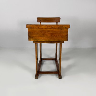 Vintage Italian School Desk in Wood and Ceramic Inkwell, 1930s for