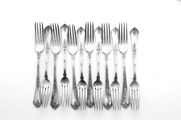 Antique Silver Dessert Forks, 1900s, Set of 12 for sale at Pamono