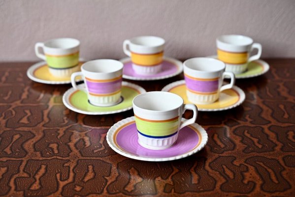 Art Deco Kaffeeservice aus Steingut, Frankreich, 1940er, 6er Set bei Pamono kaufen