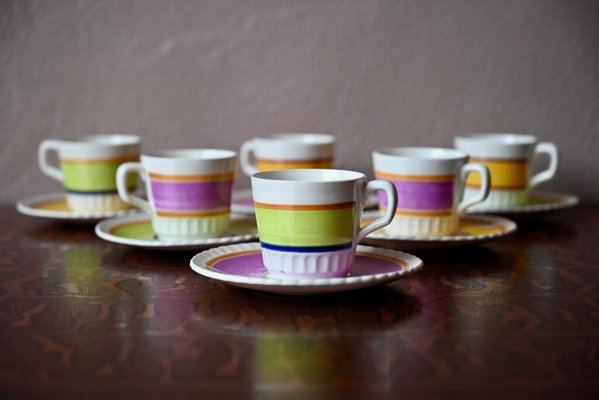 Art Deco Earthenware Coffee Service, France, 1940s, Set of 6