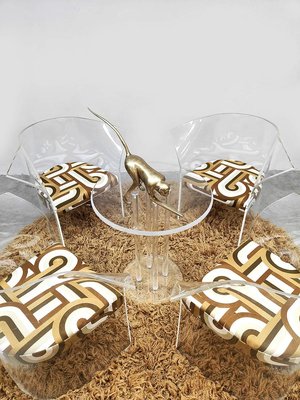 Vintage Acrylic Glass Dining Table Armchairs in the style of