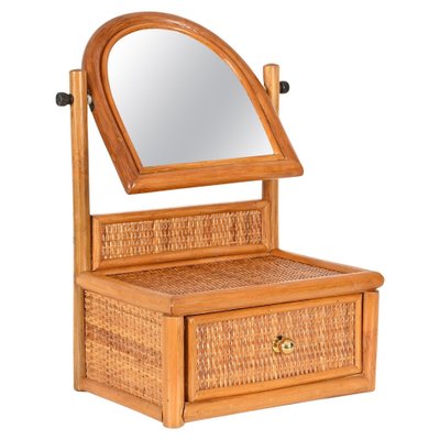 Italienischer Mid-Century Schminkspiegel aus Bambus, Rattan & Messing,  1970er bei Pamono kaufen