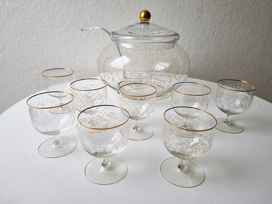 Glas Bowle & Gläser mit Schöpfkelle Motiv, 1980er, 10 Set bei Pamono kaufen