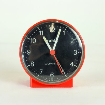 Vintage Alarm Clock in Red Plastic from Ruhla, GDR, 1970s for sale