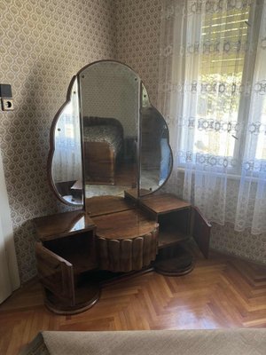 princess polly baby blue dress Art Deco Walnut Vanity Table with Triptych Mirror, 1930s for sale at Pamono