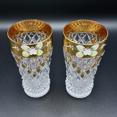 Vintage Bohemian Cut Crystal Highball Glasses with Tre Fuochi