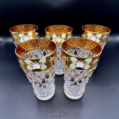 Vintage Bohemian Cut Crystal Highball Glasses with Tre Fuochi