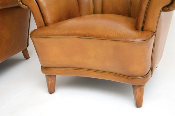 Poltrone Club vintage in pelle, Svezia, anni '40, set di in