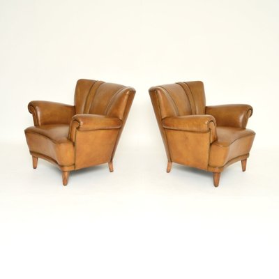 Poltrone Club vintage in pelle, Svezia, anni '40, set di in