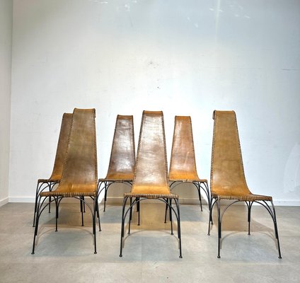 Iranian Leather and Cast Iron Dining Chairs, Set of for sale at