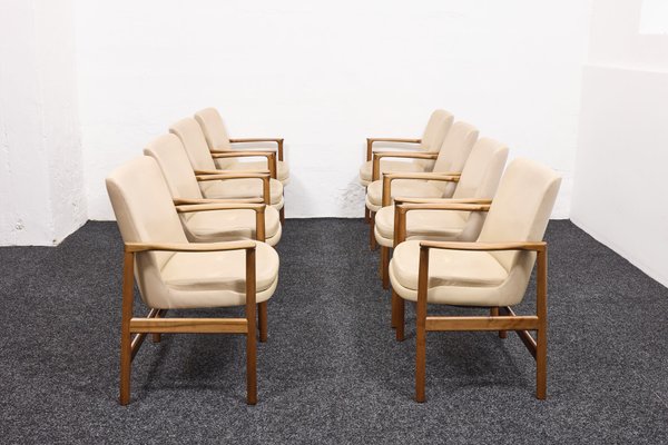 Vintage Dining Chairs in Walnut and Original Vinyl Leather by Ib