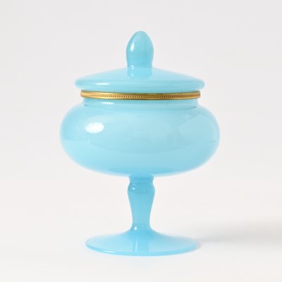 Italian Blue Opaline Glass Footed Box by Vincenzo Nason, 1960s for