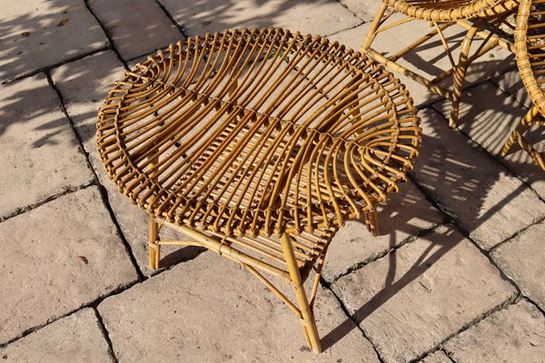 Franco Albini zugeschriebene Rattan & Bambus Gartenmbel, Italien, 1960er,  4er Set bei Pamono kaufen