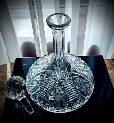 Mid-Century Bohemian Crystal Ship Decanter with Pinwheel Cut and