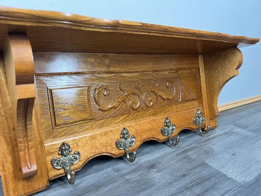 Vintage French Carved Oak 4-Hook Coat Rack for sale at Pamono