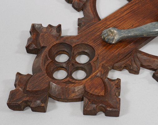Antique Neo-Gothic Carved Oak Crucifix with Bronzed Spelter Corpus