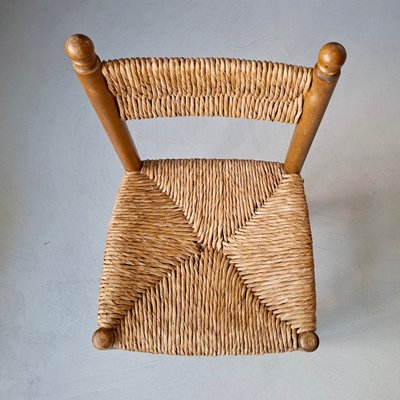 Wooden Chair with Rush Seat and Backrest, 1960s for sale at Pamono
