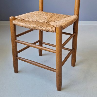 Wooden Chair with Rush Seat and Backrest, 1960s for sale at Pamono